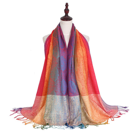 Ethnic Style Women's Vintage Jacquard Scarf Jacquard Cotton Feather Travel Spring and Autumn Long Shawl Warm Air Conditioning D01