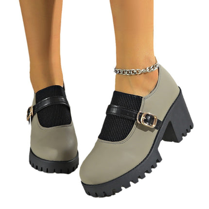 Cross-Border Foreign Trade Fashion High-Heeled Shoes for Women 2024 Winter New Casual Thick Heel Deep Mouth Shoes Round Toe Shoes