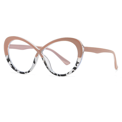 Cross-Border New Large Frame Women's Cat-Eye Frame European and American Internet Celebrity Street Photography Flat Mirror Foreign Trade Anti-Blue Light Glasses