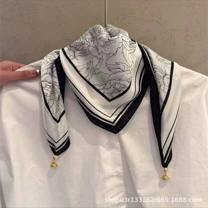 2024 New Magnetic Buckle Silks and Satins Square Scarf Women's Spring and Autum Scarf High-end Decorative Triangle Scarf Neck Protector