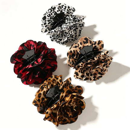 Fashion Fabric Leopard Print Camellia Hair Clip European and American Style Personality Girls' Back of the Head Flower Hair Clip Hair Accessory
