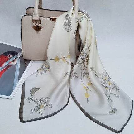 Suzhou Silk Women's Scarf 100% Mulberry Silk Scarf Large and Small Square Scarf Neckerchief Shawl with Printed Design