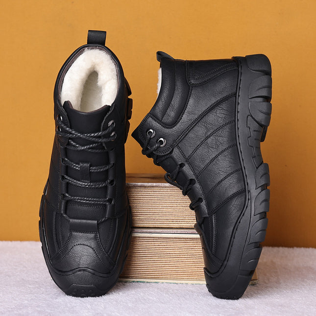 Men's Shoes 2025 New Winter Cotton High-Top Men's Cotton Shoes Casual Genuine Leather Fleece-Lined Snow Boots Middle-Aged Dad Shoes