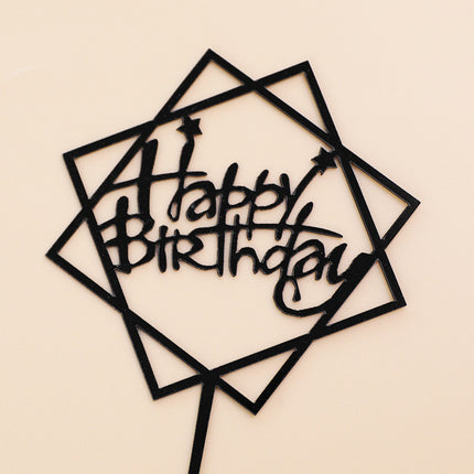 Acrylic Cake Baking Decoration Inserts Round Square English Happy Birthday Dessert Toppers Party Cards