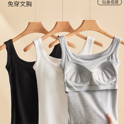 Modal Ribbed Square-Neck Camisole for Women with Built-In Bra Pads, No Need to Wear a Bra, Beautiful Back, Casual and Versatile