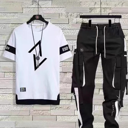 Short-Sleeved T-Shirt Men's Summer Thin Casual Trendy Long Pants Sports Suit Men's Set Loose Half-Sleeved T-Shirt