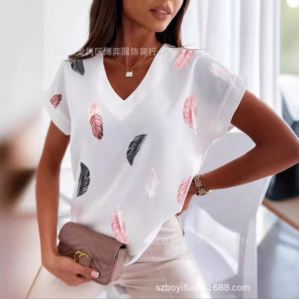 2023 New Hot Independent Station Loose V-neck Love Printed Short Sleeve T-Shirt for Women