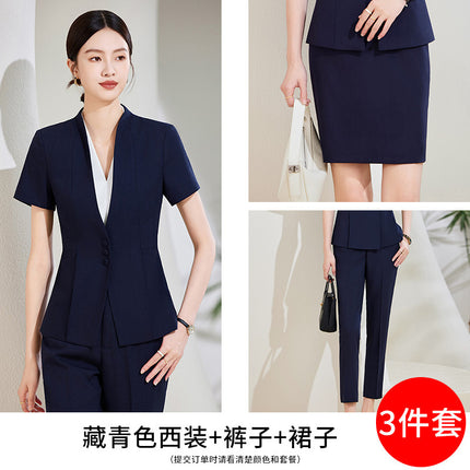 High-end Suit suit Women's Short-sleeved Summer New Tooling Hotel Front Desk Temperament Work Clothes Professional Thin Suit