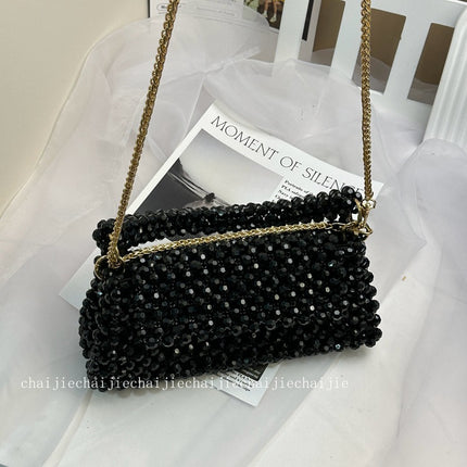 New handmade beaded woven women's bag shoulder bag Chanel style double chain detachable women's bag with inner bag chain