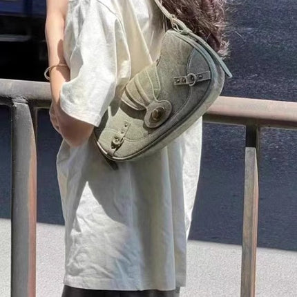 American Style Retro Army Green Shoulder Underarm Bag 2024 Summer New Fashion Distinctive All-match Hot Girl Bag Handbag