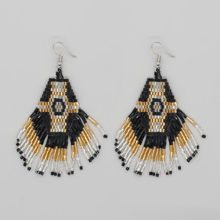 Cross-border Bohemian Ethnic Retro Earrings MGB Rice Beads Diamond Tassel Hand-woven Women's Earrings