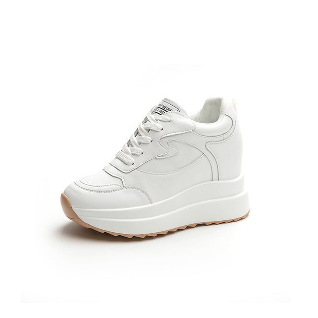 Cross-Border Height-Increasing White Sneakers for Women 2026 Spring New Style for Petite Women 10cm Thick-Soled Casual Sports Shoes Genuine Leather Women's Shoes