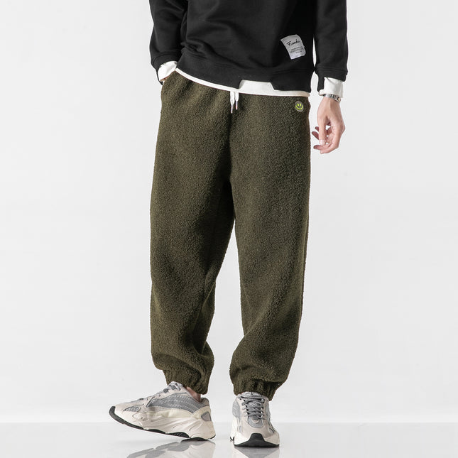2025 Autumn/Winter New Large Size Japanese Hong Kong Style Lamb Wool Harem Straight-Leg Jogger Pants Casual Sports Pants Unisex Trendy