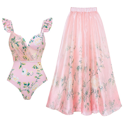 2024 Cross Border Swimsuit New 3D Crystal Flower Decoration Floral Sweet Pink Beach Holiday suit 25088