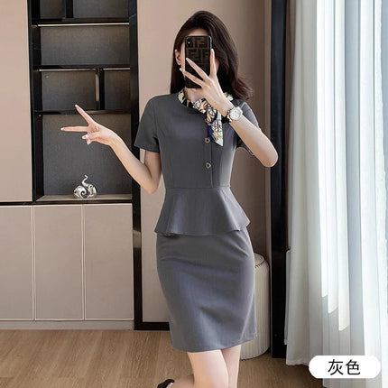 Grey Short-sleeved dress Women's 2025 Summer New Professional Workwear Skirt Jewelry Store Hotel Front Desk Work Clothes