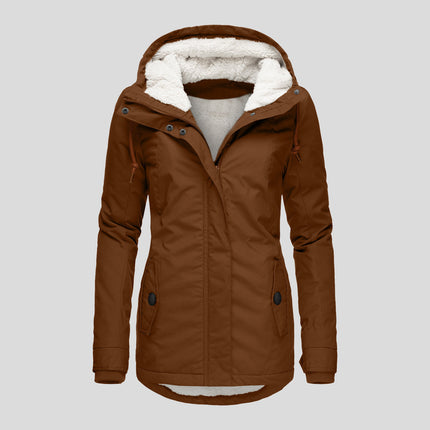2021 Cross-Border European and American Wish Autumn and Winter New Women's Jacket Solid Color Pocket Zipper Long Sleeve Fleece Elegant Style 10