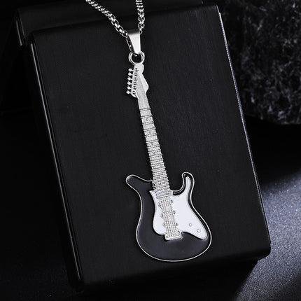 New Guitar Pendant Necklace for Men, Colorful Oil-Drip Alloy Instrument Stainless Steel Pendant DIY Jewelry Accessories for Women