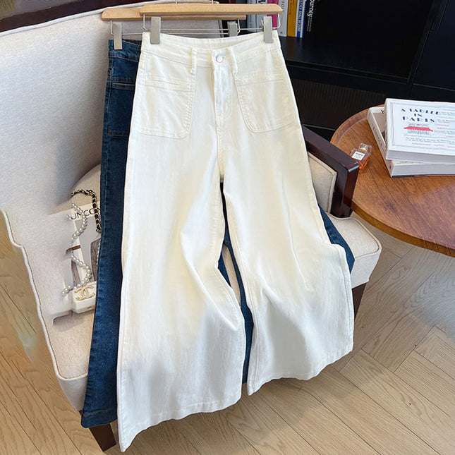 American Style White Jeans Women's Autumn and Winter 2024 New High Waist Dipped Pear Shape Figure Tall Straight Pants