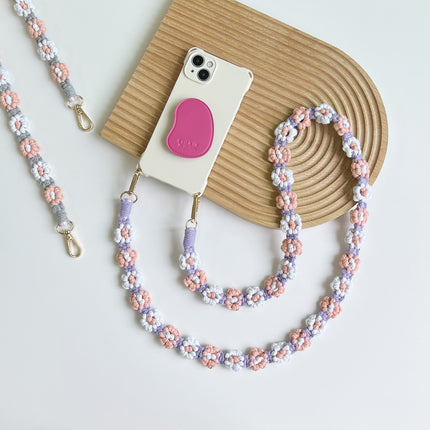 Bohemian Handmade Woven Daisy Flower Crossbody Handbag with Mobile Phone Chain Lanyard Keychain