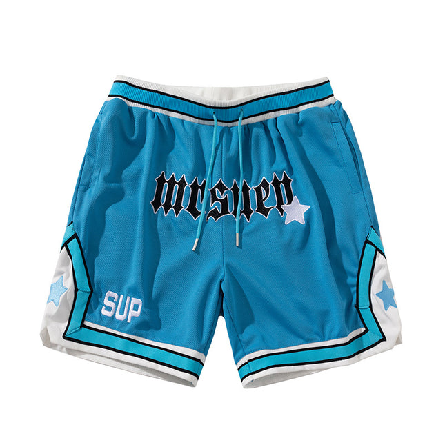 Trendy Brand Simple Sports Shorts Men's Summer Ins New American-style Embroidered Letter Color-matching Ribbon Casual Pants