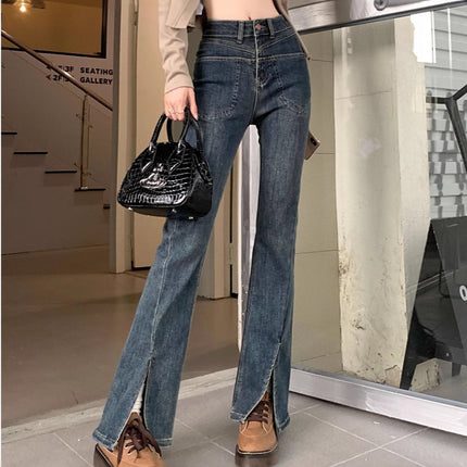 Small Split Micro Jeans Women's 2025 Spring Slim-fit American-style All-match Slim-fit Horn Mop Pants