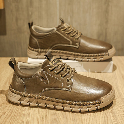 Men's Shoes Winter New Style Business British Style Casual Leather Shoes Men's Handmade Soft Sole Lace-Up Thick Sole Non-Slip Loafers
