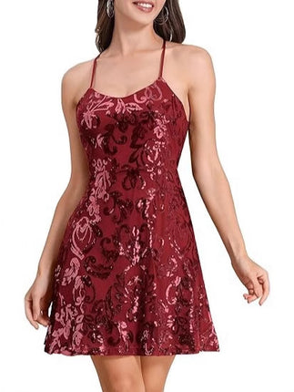 Cross-Border Women's Glitter Sequin Loose Mini Cocktail Party Dress with Straps (5 Colors) Sequin Dress