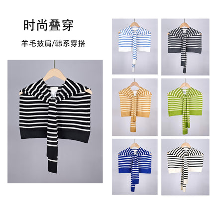 Korean Style New Striped Knitted Shawl for Women, Suitable for Spring and Autumn, Air-Conditioned Rooms, Office, Versatile and Fashionable Shoulder Scarf