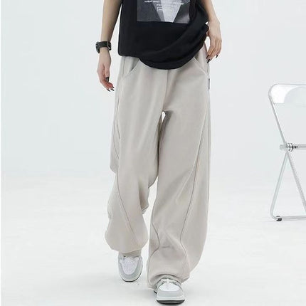 2024 New Autum Dark Gray Sweatpants Women's Loose Sweatpants Banana Pants Hiphop Elastic Waist Wide Leg Pants