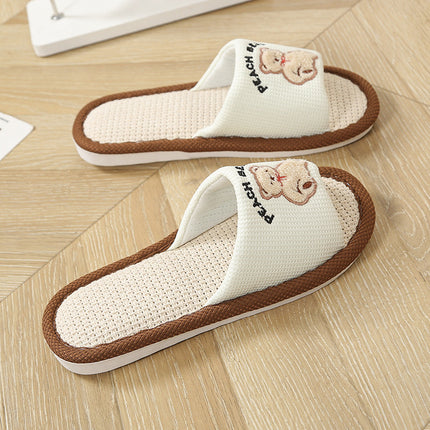 Bear Style Indoor Linen Slippers for Women Summer Home Non-Slip Women's Spring & Fall Seasons Fabric Floor Mops