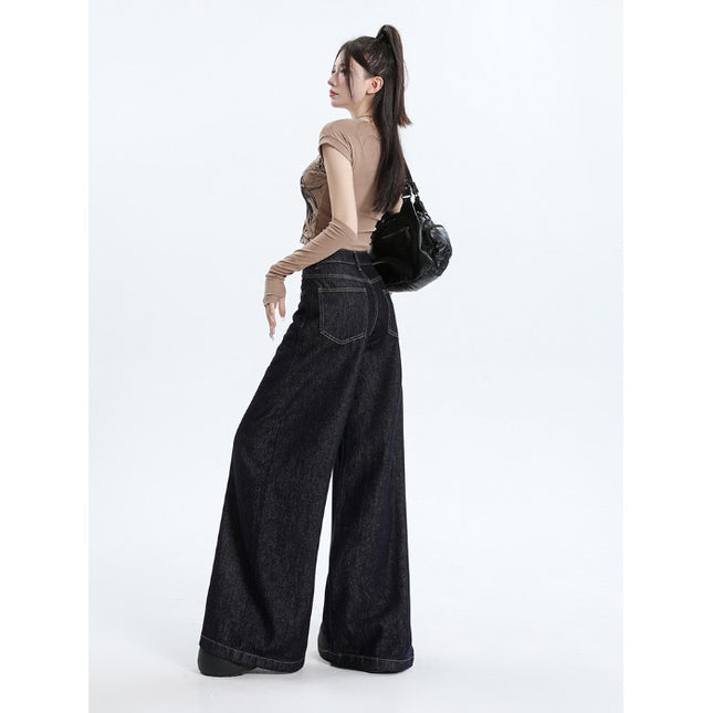 Tannin Wide Leg Jeans Women's 2025 New High Waist American Style Retro Lazy Loose Dipped Pants