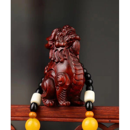 Lobular red sandalwood wood carving handle piece fortune pendant brave play piece text wealth pendant wood text play crafts
