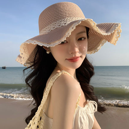 Summer Lace Flower Sunshade Hat Women's Korean-style Wave Straw Hat Showing Face Small Sun Hat Straw Hat in stock