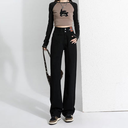 Black Wide Leg Jeans Women's Autumn and Winter 2024 New High Waist Loose Straight Tube Slimming All-match Mop Long Pants