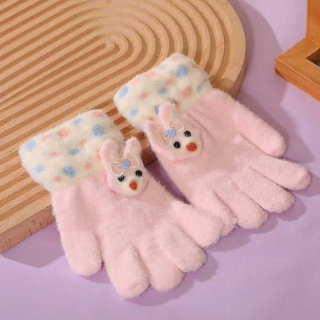 Children's Gloves for Autumn and Winter, Warm Five-Finger Gloves for Boys and Girls, Plush Gloves for Girls, Baby Gloves, Student Writing Gloves, Cycling Gloves, Cold-Proof Finger-Separated Gloves