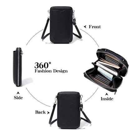 Cross-Border 2026 New Style Lychee-Pattern Soft Leather Vertical Zipper Phone Bag Large Capacity Women's Shoulder Bag Crossbody Wallet