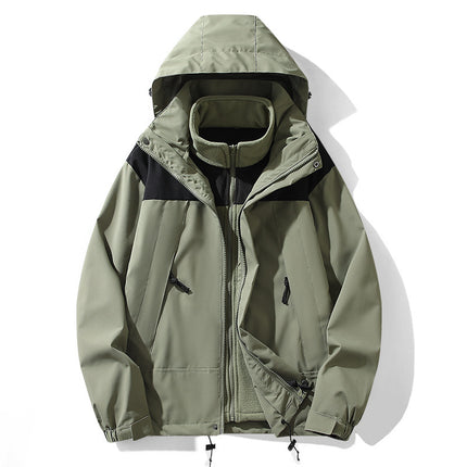 Men's and Women's Jacket Autumn and Winter Thickened Three-in-One Removable Waterproof Windproof Two-piece Set with Inner Pad