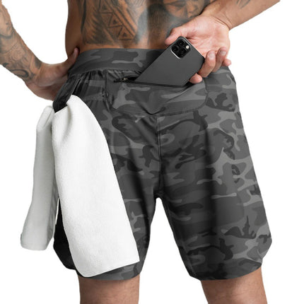 Crazy muscle men's shorts single layer woven quick-drying solid color running fitness sports casual American fifth pants