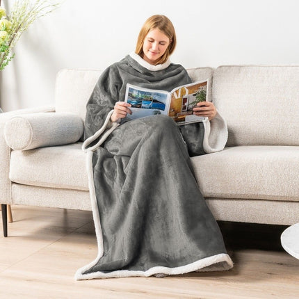 Classic Sherpa Hooded Blanket, Warm and Comfortable, Can Be Worn as a Cape or Shawl, Soft and Suitable for Home Use, Tv-Watching, Lazy Cloud Mink Fleece