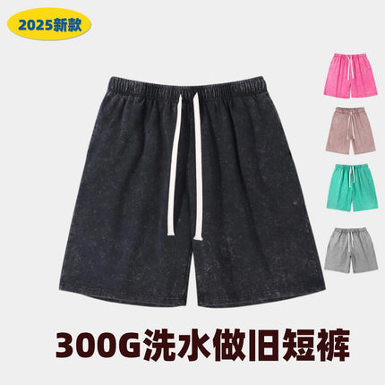 Foreign trade European code wash old shorts 300G heavy cotton fashion brand retro five-point pants men's summer casual pants