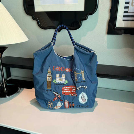 ball chain Japanese high quality eco-friendly shopping bag embroidered hand canvas bag nylon shopping bag
