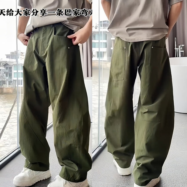 Spring new men's fashion trend three-dimensional cutting large pocket machete casual pants small group lazy style wide leg pants