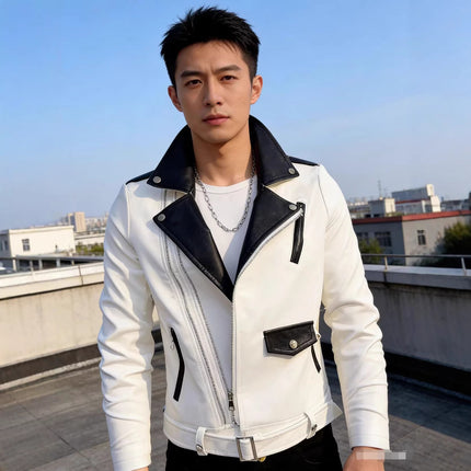 2025 New Handsome Leather Jacket Men's Spring and Autumn New Trendy Korean Leather Casual Baseball Uniform Motorcycle Jacket