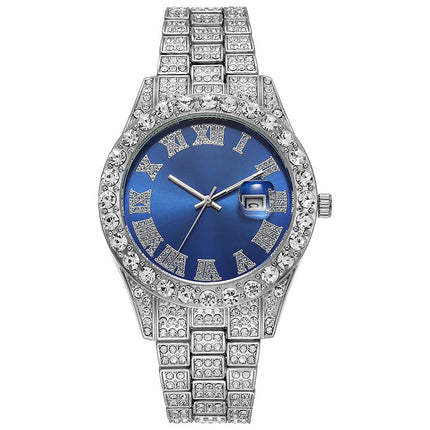 Hiphop Hip Hop Diamond Watch Five-Piece Diamond Cuban Chain Cross Necklace Cuban Ring Cross Border Wholesale