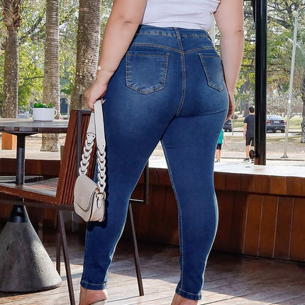 Guangzhou Order Production Temutiktokpop Dropshipping Plus-Size Women's High-Stretch Zippered Mid-Waist Skinny Jeans