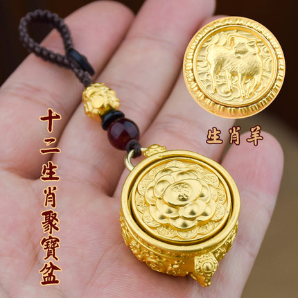 Cornucopia Hand Handle Cornucopia Lucking Treasure 12 Zodiac Keychain Pendant Rotatable TikTok Hot Sale