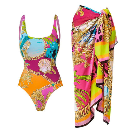 2024 European and American Swimwear New Cartoon Printed Contrast Color Swimsuit suit Women's Cross-border Explosions 25134