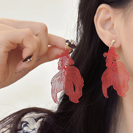 Chinese Style New Year series Red Koi earrings earrings mosquito coil ear clip painless without pierced ears
