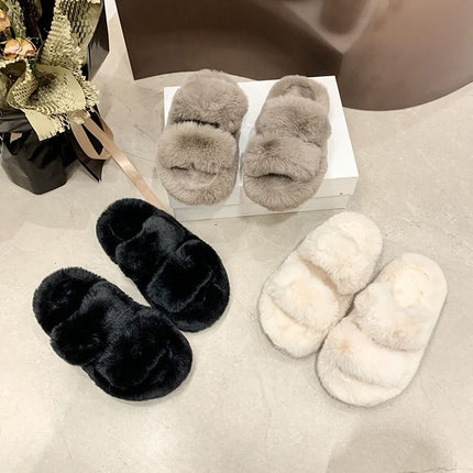 Household Moon Shoes Autumn and Winter Mao Mao Cotton Slippers Women's Cross Belt Fashionable Outer Wear Winter Home Thickened Warm
