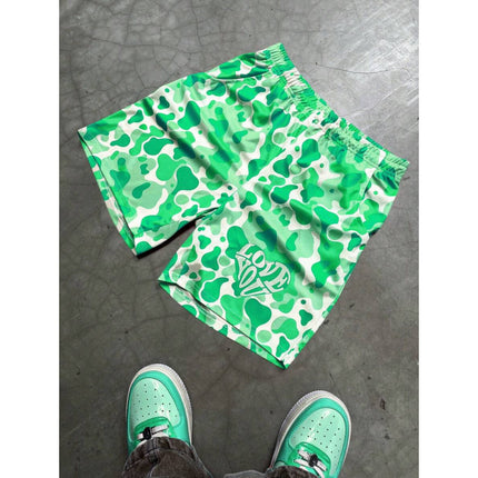 Temu Cross-Border Export Bottoms Men's Camouflage Letter Print Elastic Waist Casual Shorts Blue